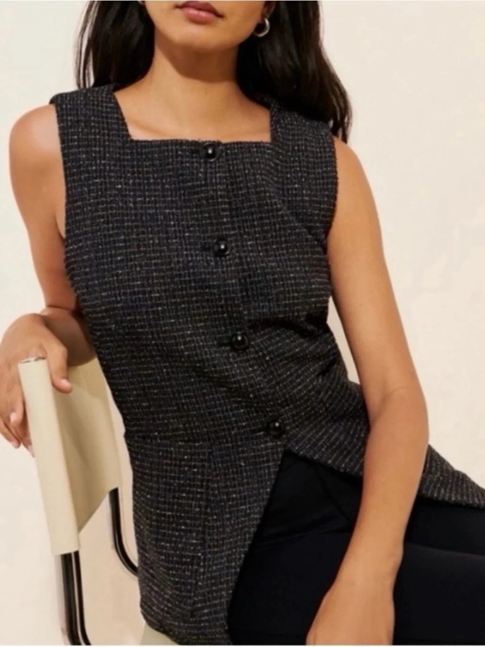 Anthropologie Maeve Square-Neck Tweed Vest